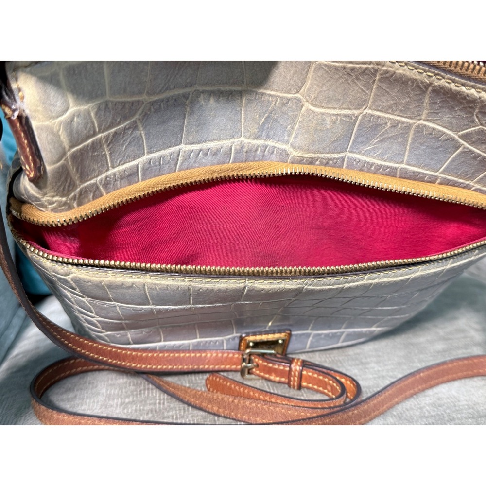 Dooney & Bourke Croc Embossed Leather Crossbody Bag Blue Cream - Picture 4 of 7